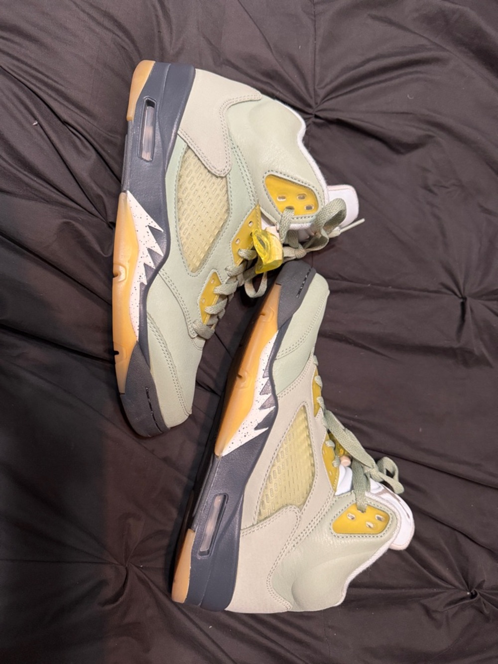 Jordan Retro 5 Sneakers in Sage Green and Yellow